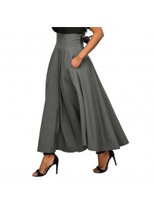 Summer Fashion Skirt With Pocket High Quality Solid Ankle-Length Vintage Skirt For Women Black Long Skirt