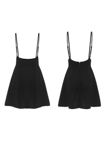 Women Black Skirt with Shoulder Straps Pleated Skirt Suspender Skirts High Waist Mini School Skirt