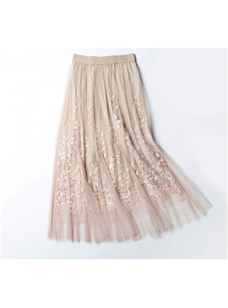 High Quality Elegant Tulle Long Pleated Skirt Women 2018 Summer floral Embroidery A-line tutu Lace mesh Skirt Women midi skirt