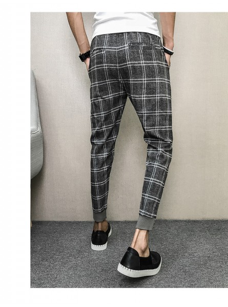 Korean Brand New Summer Plaid Men Pants Slim Fit Casual Drawstring Harem Pants All Match Streetwear Trousers Men Clothes