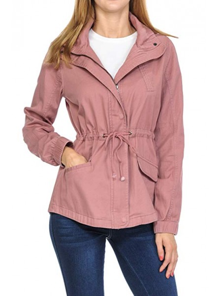 Women's Premium Vintage Wash Lightweight Military Fashion Twill Hoodie Jacket