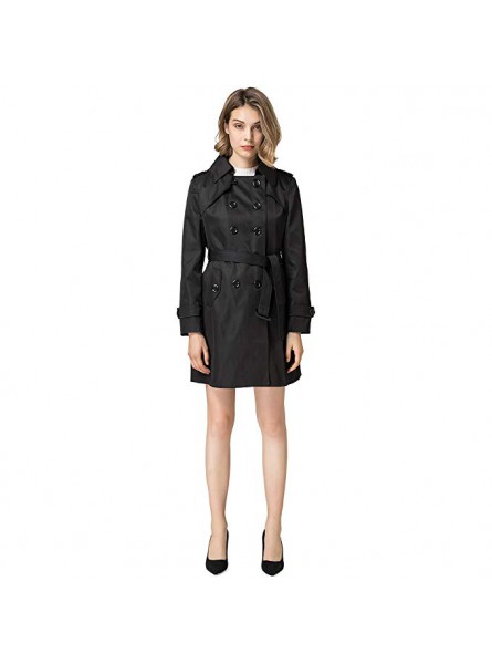 Women's Notched Lapel Long Jacket Double Breasted Mid Length Trench Coat with Belt