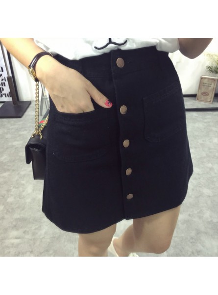 summer Womens ladies A-line Pencil denim Skirt High Waist jeans harajuku pockets Skirt black white high quality