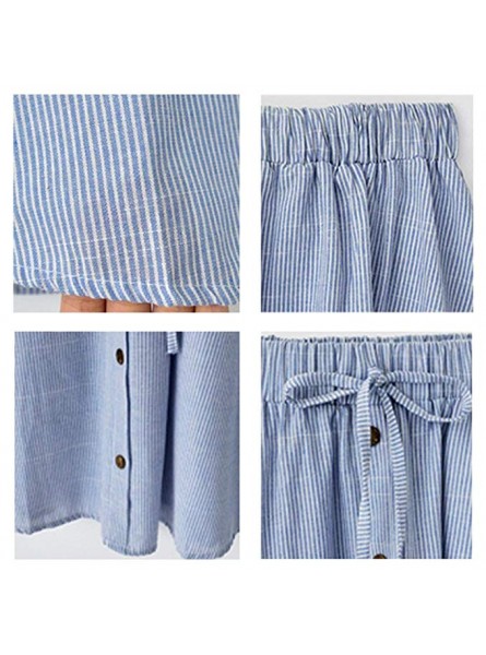 Womens Thin Denim Cotton Elastic Waist Skirts Casual Ankle Length Flared A-Line Pleated Long Skirts