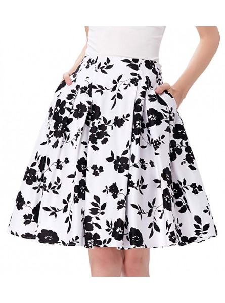Women Vintage Pleated A Line Flare Skirt with Pockets
