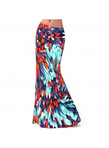 Womens Multicolored Two Tone Damask Printed Maxi Skirt