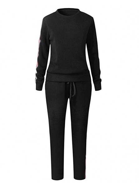Women's Casual Stripe 2 Pieces Outfits Sweatshirt + Long Pants Sweatsuits Set Tracksuits