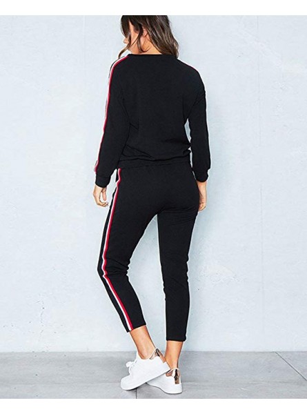 Women's Casual Stripe 2 Pieces Outfits Sweatshirt + Long Pants Sweatsuits Set Tracksuits